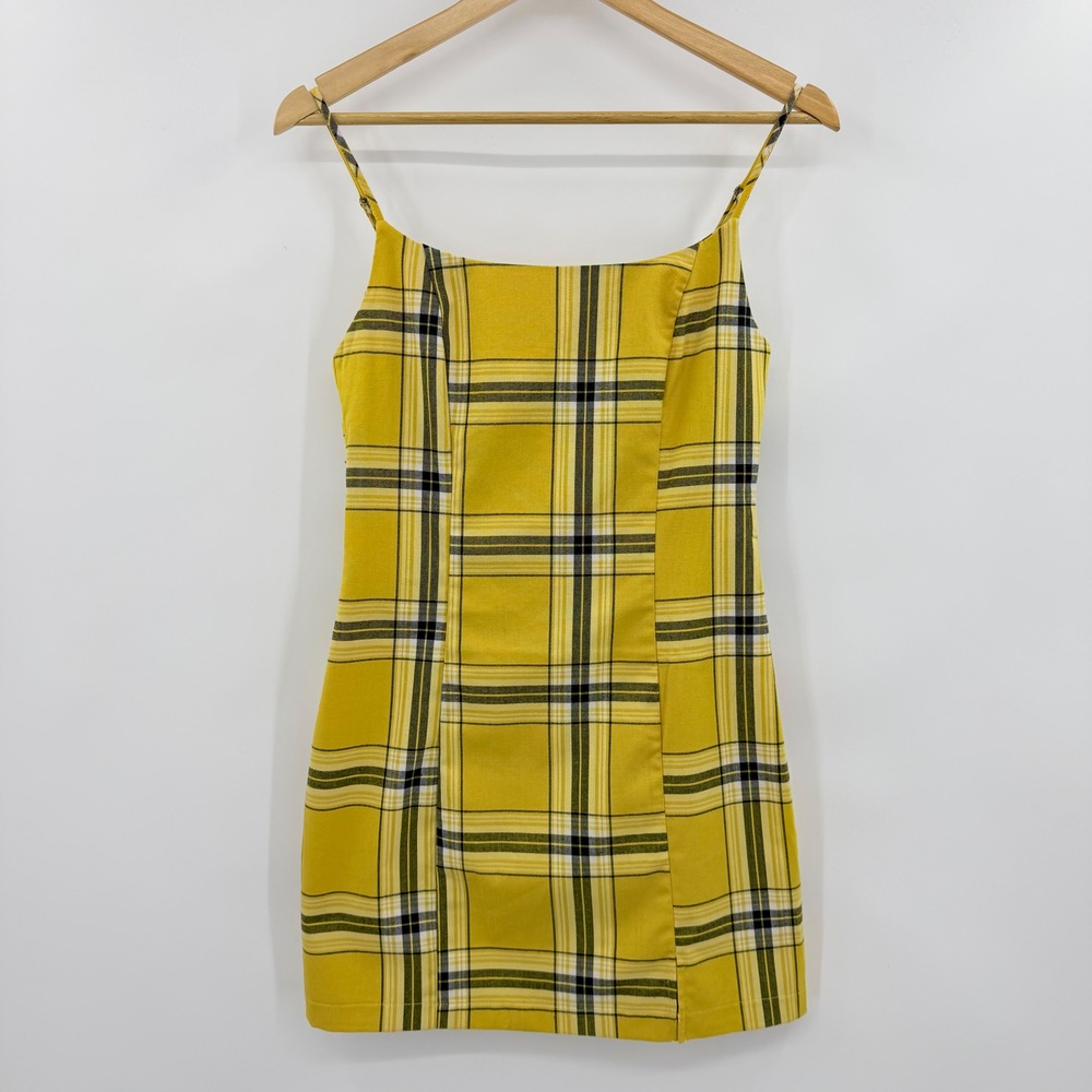 Forever 21 Yellow Plaid Mini Dress Womens Small Clueless Style Tartan Bodycon‎